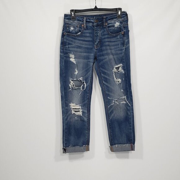 American Eagle  Tom Girl Distressed Jeans  Women's 0 Regular - Picture 1 of 6